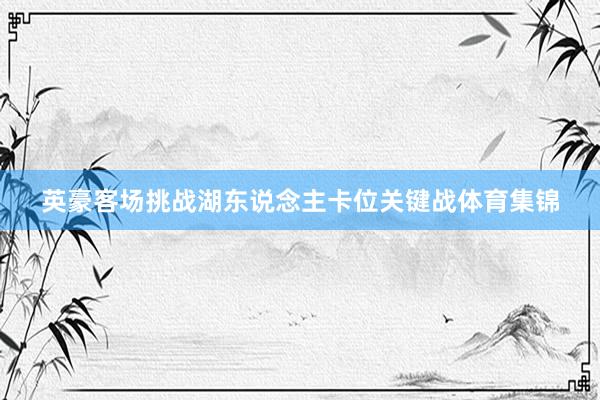 英豪客场挑战湖东说念主卡位关键战体育集锦
