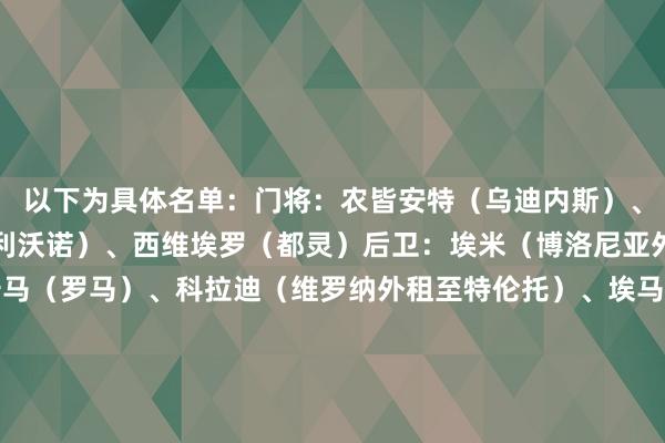 以下为具体名单:门将:农皆安特(乌迪内斯)、塞盖蒂(恩波利外租至利沃诺)、西维埃罗(都灵)后卫:埃米(博洛尼亚外租至皮阿尼斯)、卡马(罗马)、科拉迪(维罗纳外租至特伦托)、埃马努埃尔-本雅明(皇马)、费利佩-杰克(科莫外租至斯佩皆亚)、伊代尔(亚特兰大)、纳塔利(阿尔克马尔)中场:贝雷塔(蒙扎外租至加纳埃米尔尼奥)、曼尼尼(罗马外租至尤维斯塔比亚)、里奇奥(亚特兰大)、埃马努埃莱-萨拉(米兰)、萨