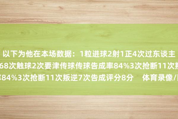 以下为他在本场数据：1粒进球2射1正4次过东谈主1次告成1次错失良机68次触球2次要津传球传球告成率84%3次抢断11次叛逆7次告成评分8分    体育录像/图片